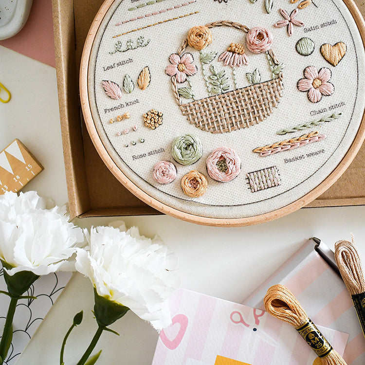 10 step Embroidery Kit - Flower Basket - Free UK Delivery