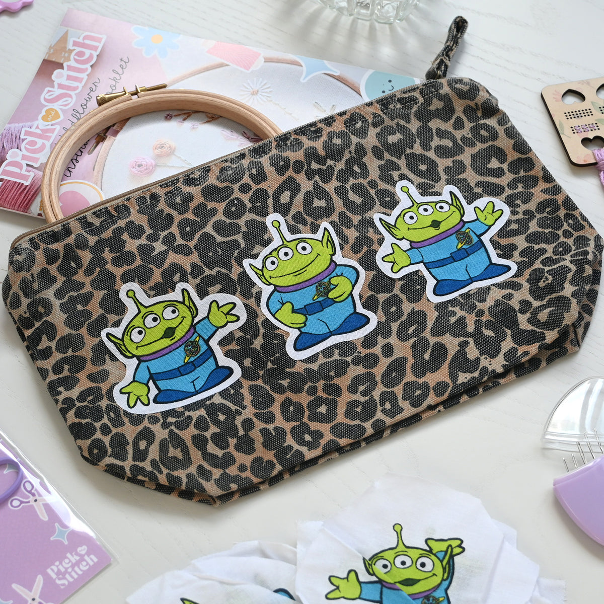 Leopard print craft bag- Cute Aliens - Free UK Delivery