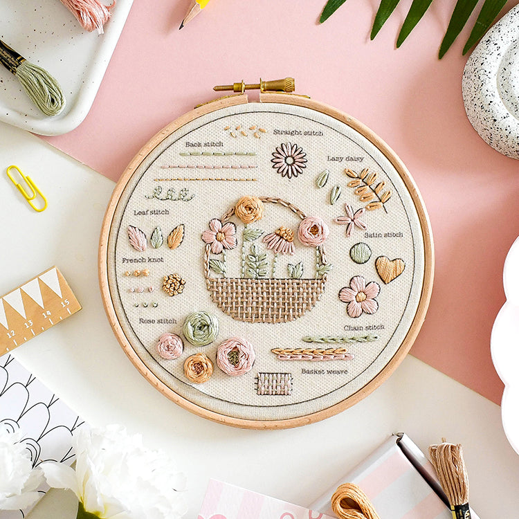10 step Embroidery Kit - Flower Basket - Free UK Delivery
