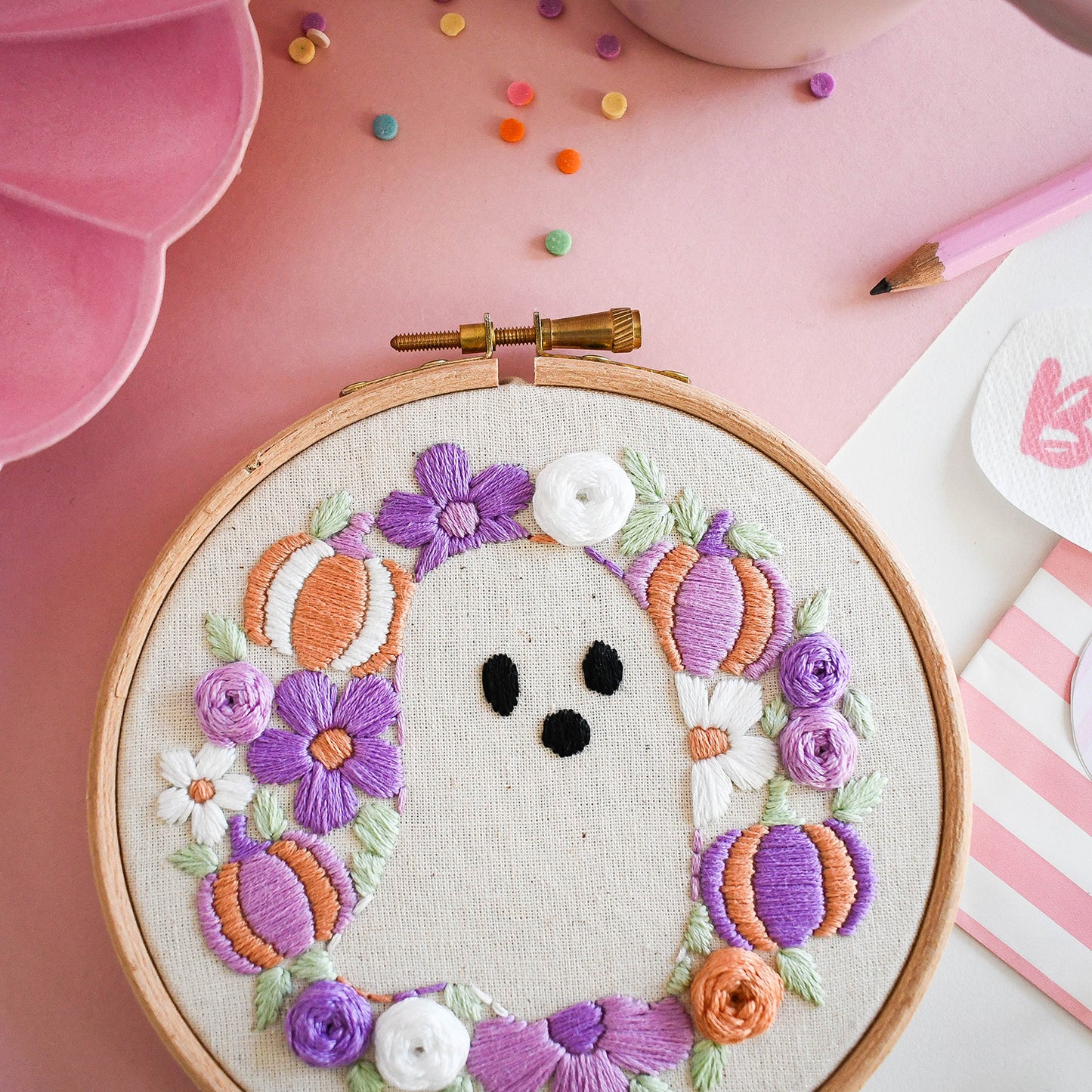 Pumpkin Background Halloween Embroidery Kit - Free UK Delivery