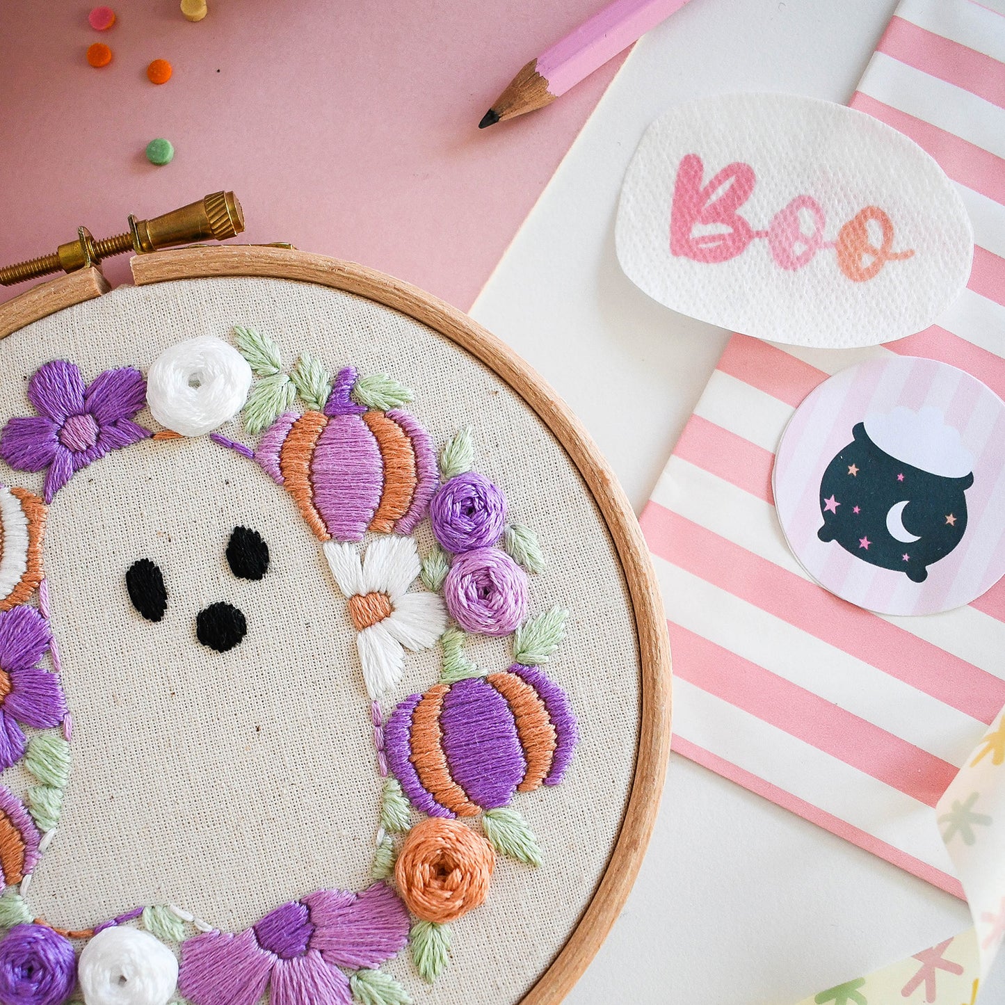 Pumpkin Background Halloween Embroidery Kit - Free UK Delivery