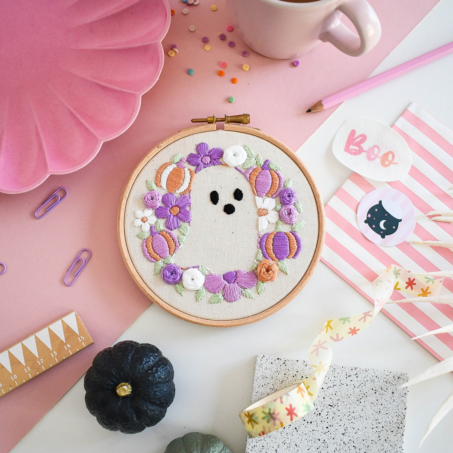 Pumpkin Background Halloween Embroidery Kit - Free UK Delivery