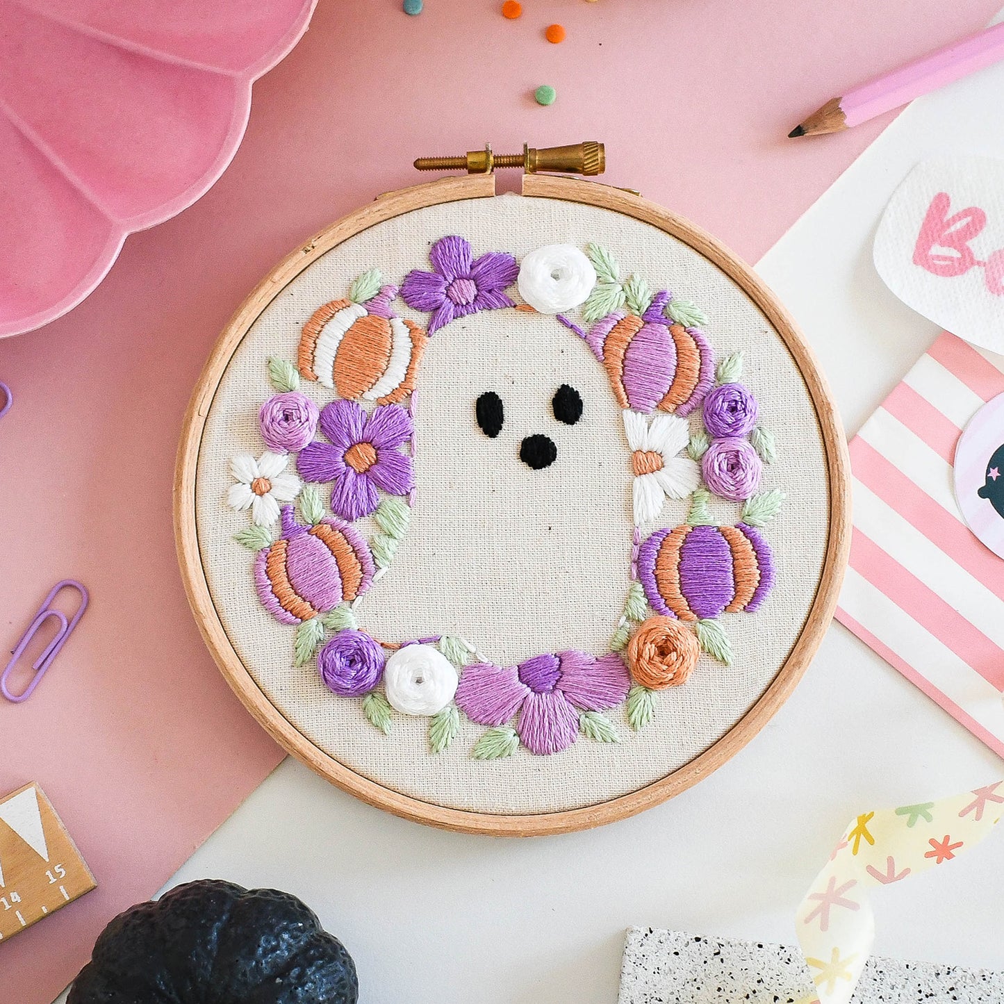 Pumpkin Background Halloween Embroidery Kit - Free UK Delivery