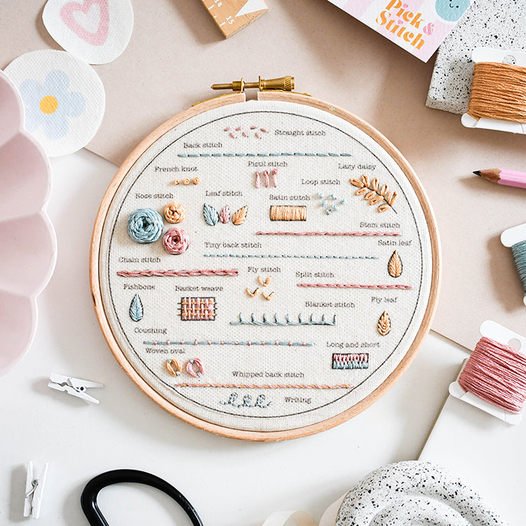 Beginner Embroidery Kit - Learn 24 Stitches-  Free UK delivery