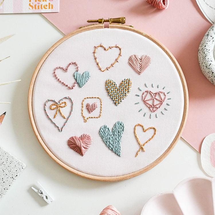 Beginner Embroidery Kit - Love Hearts - Free UK Delivery