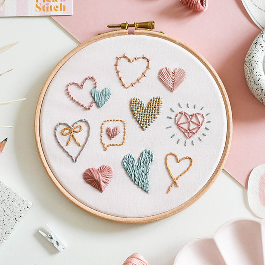 Beginner Embroidery Kit - Love Hearts - Free UK Delivery