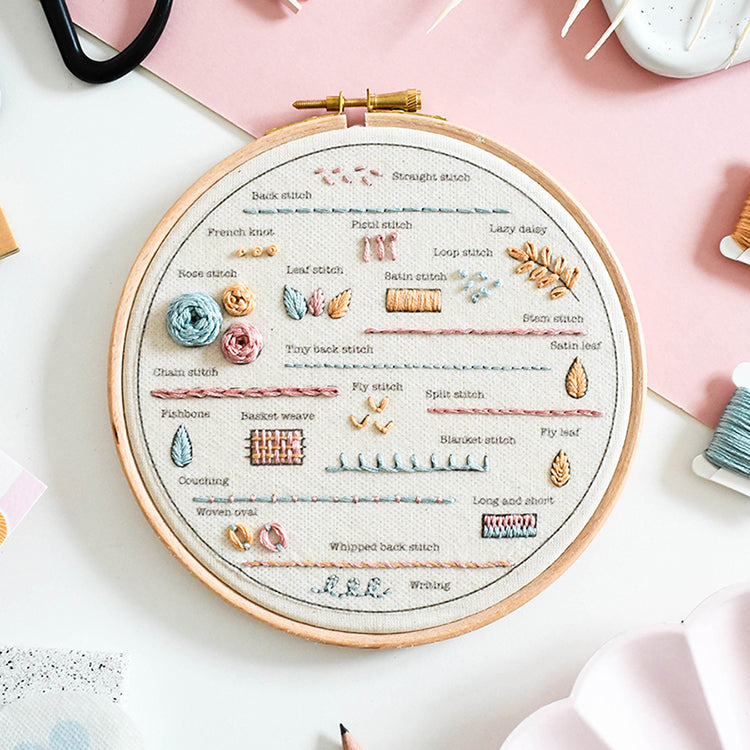Beginner Embroidery Kit - Learn 24 Stitches-  Free UK delivery