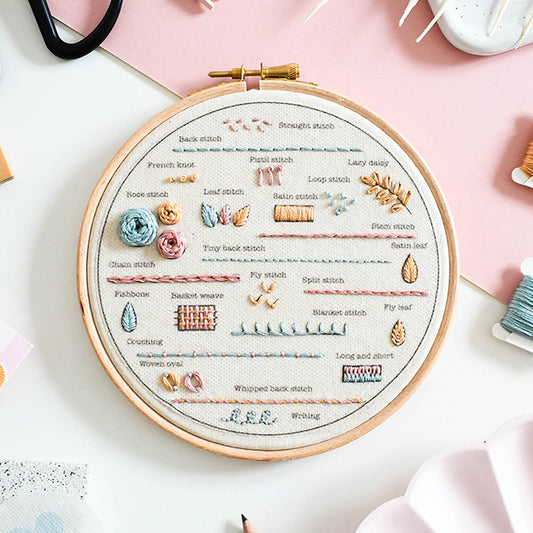 Beginner Embroidery Kit - Learn 24 Stitches-  Free UK delivery