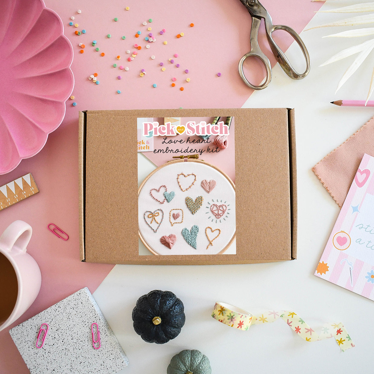 Beginner Embroidery Kit - Love Hearts - Free UK Delivery
