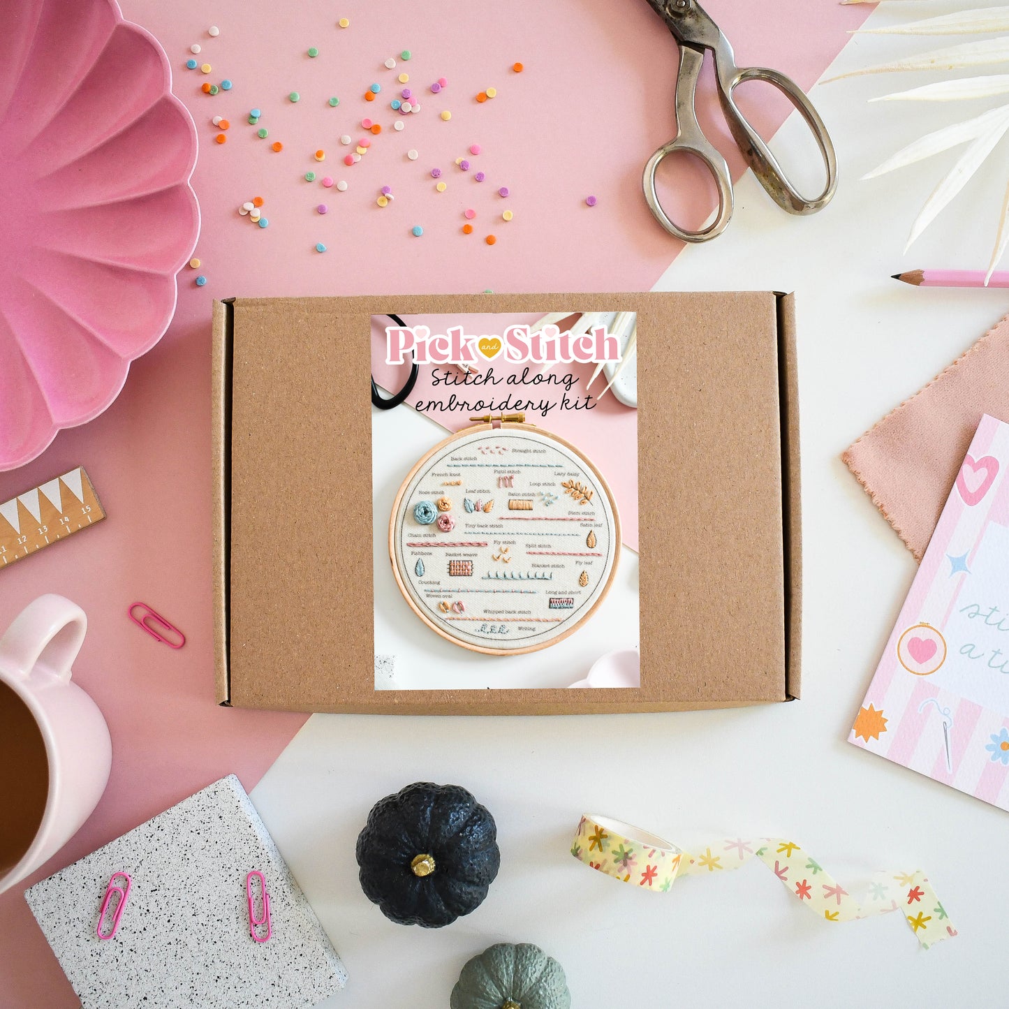 Beginner Embroidery Kit - Learn 24 Stitches-  Free UK delivery