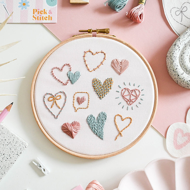 Beginner Embroidery Kit - Love Hearts - Free UK Delivery
