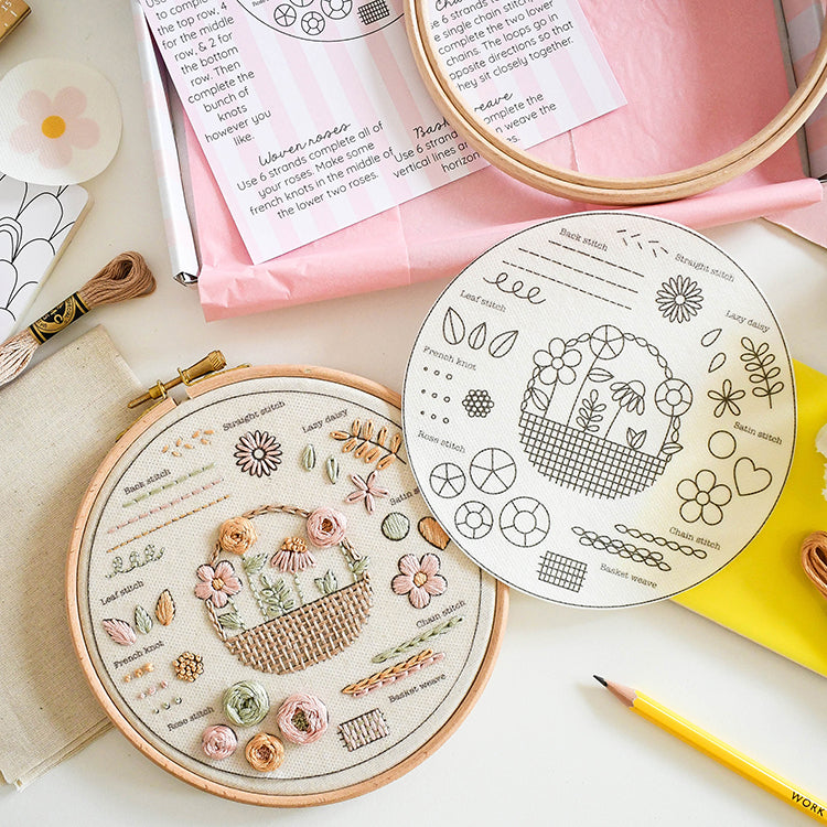 10 step Embroidery Kit - Flower Basket - Free UK Delivery