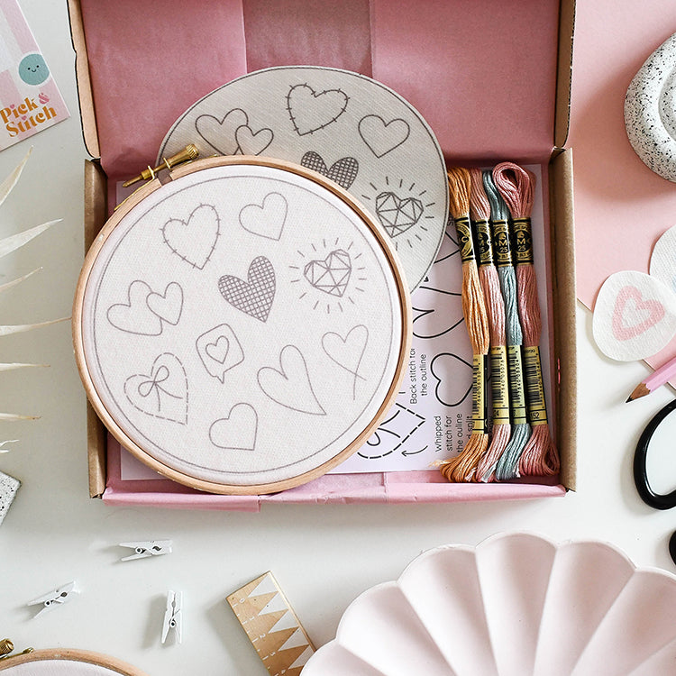 Beginner Embroidery Kit - Love Hearts - Free UK Delivery