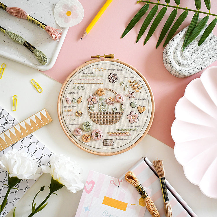 10 step Embroidery Kit - Flower Basket - Free UK Delivery