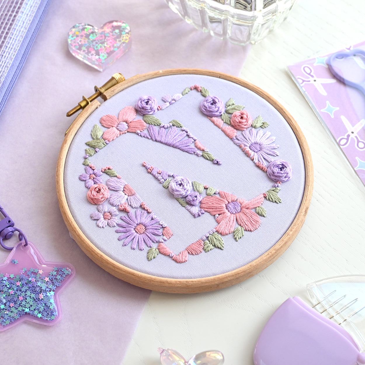 Floral Initial Embroidery Kit (coloured fabric) - Free UK Delivery