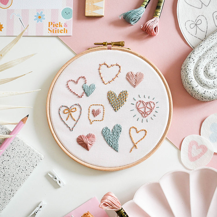 Beginner Embroidery Kit - Love Hearts - Free UK Delivery