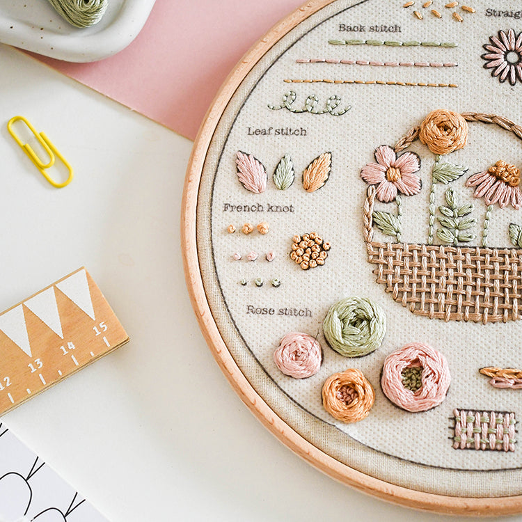 10 step Embroidery Kit - Flower Basket - Free UK Delivery