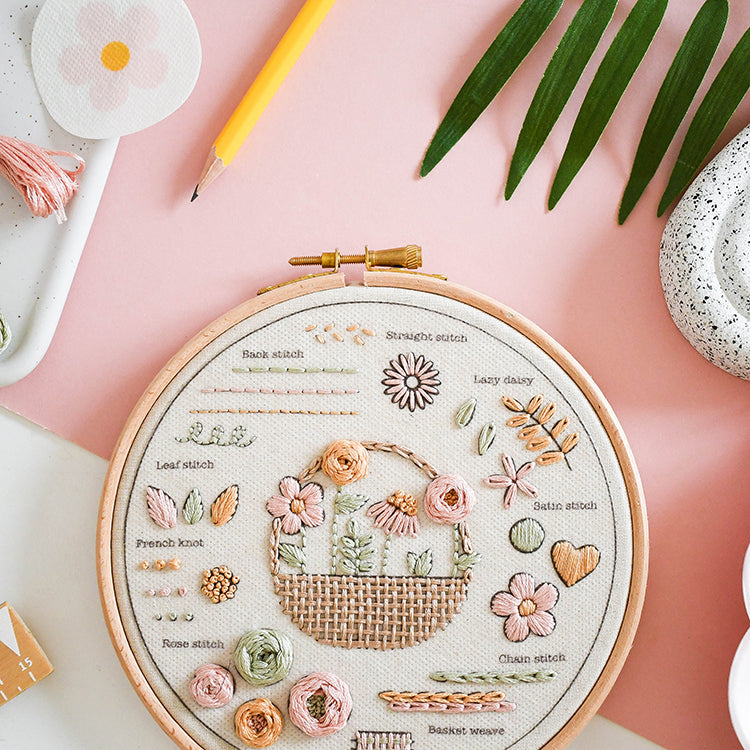 10 step Embroidery Kit - Flower Basket - Free UK Delivery