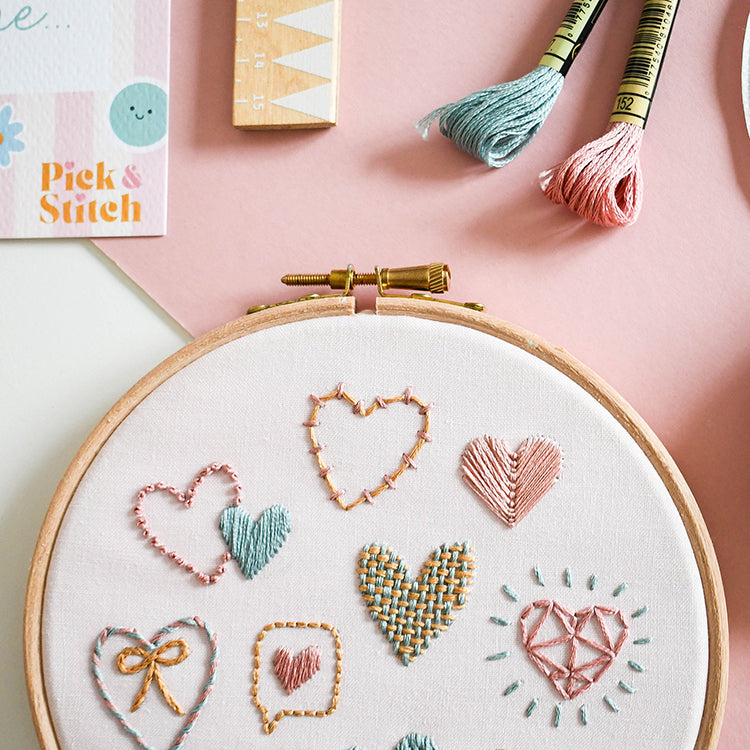 Beginner Embroidery Kit - Love Hearts - Free UK Delivery