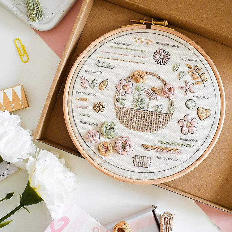 10 step Embroidery Kit - Flower Basket - Free UK Delivery