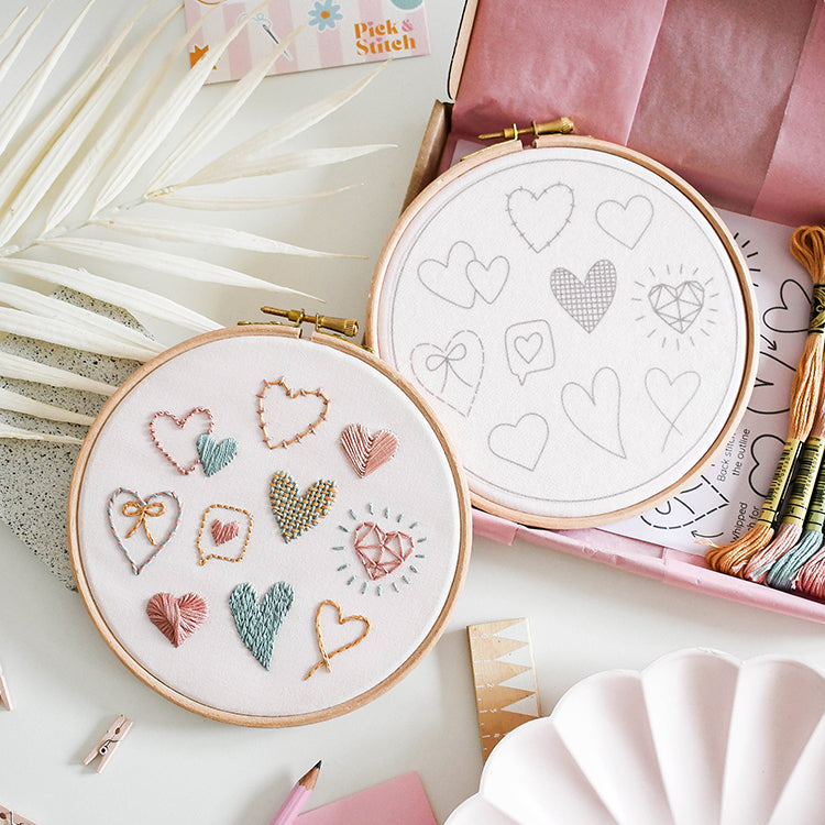 Beginner Embroidery Kit - Love Hearts - Free UK Delivery