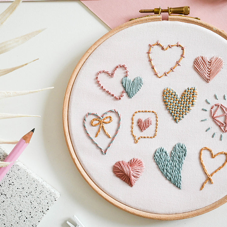 Beginner Embroidery Kit - Love Hearts - Free UK Delivery