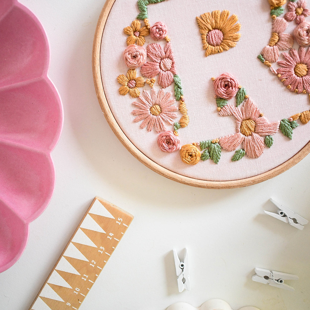 Floral Initial Embroidery Kit (coloured fabric) - Free UK Delivery