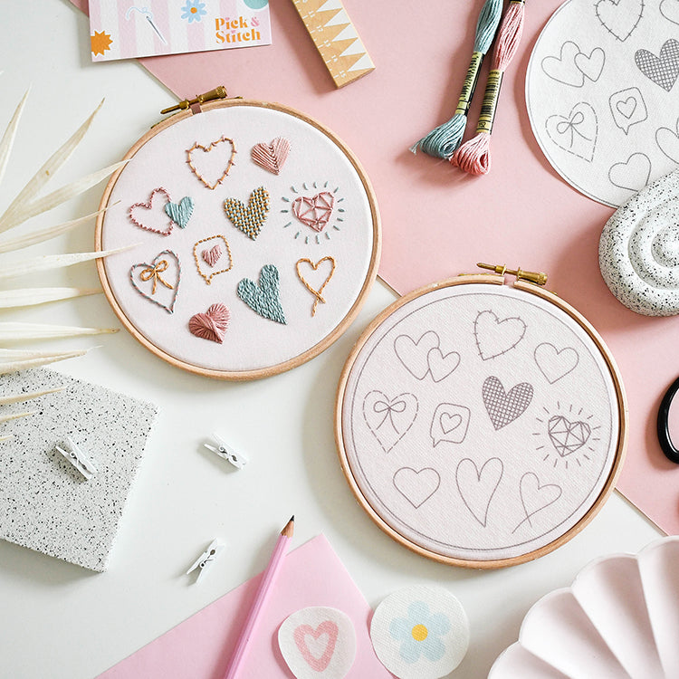 Beginner Embroidery Kit - Love Hearts - Free UK Delivery