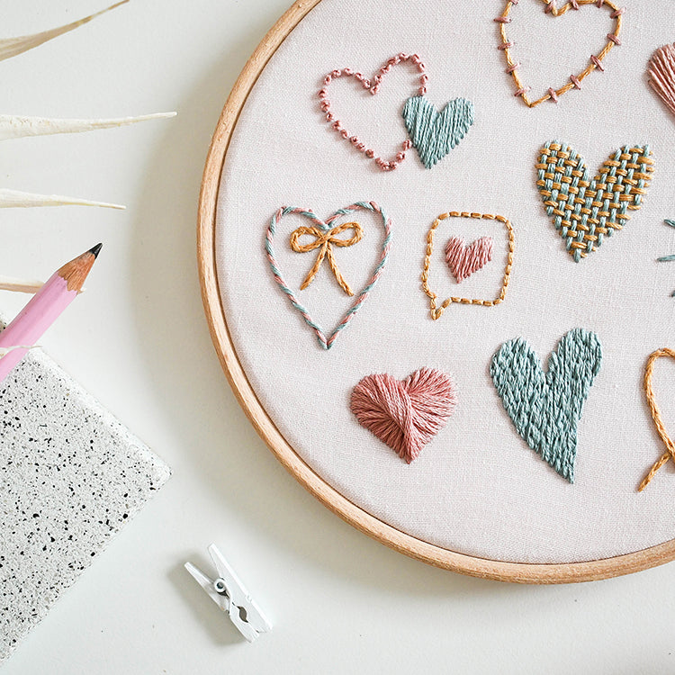 Beginner Embroidery Kit - Love Hearts - Free UK Delivery